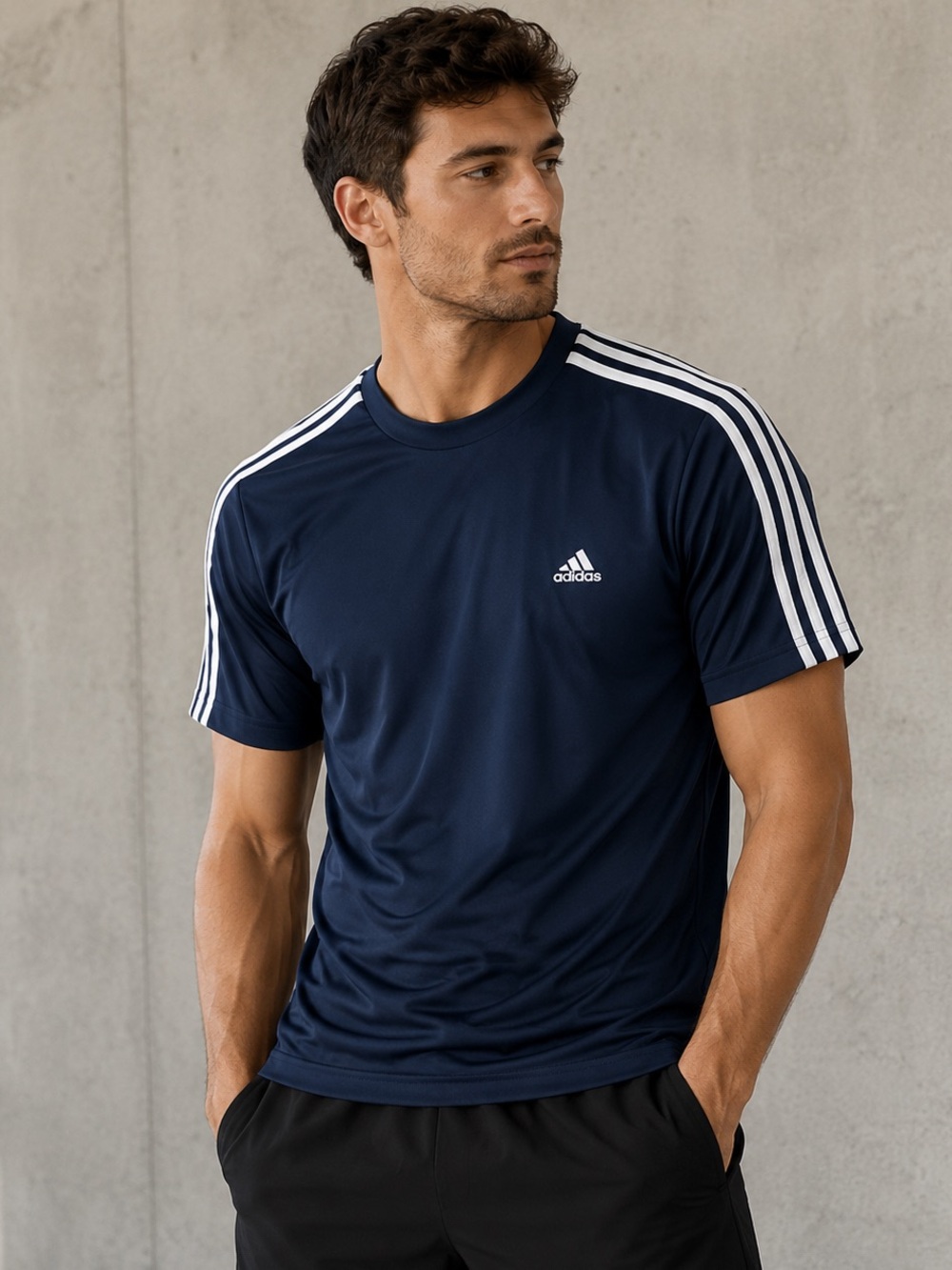💙 ADIDAS Dark Navy Short Sleeve Tee with White 3-Stripes